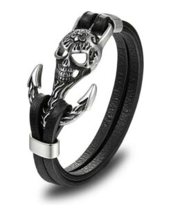 Anchor skull bracelet made of leather and steel