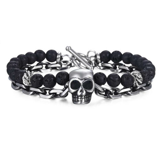 Lava Skull Bracelet with steel chain