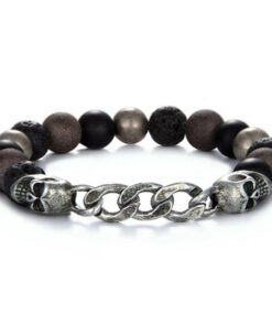 Skull braclet cuban style with lava stones beads