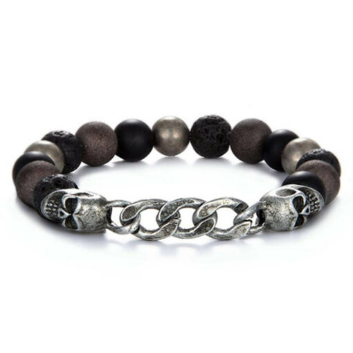 Skull braclet cuban style with lava stones beads