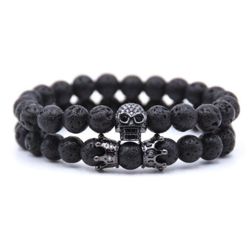 Skull bracelet king of skulls set (beads). One bracelet with crown and the other one with a skull