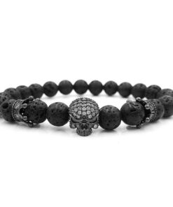 Skull King Skull Bracelet (Beads) with lava stone