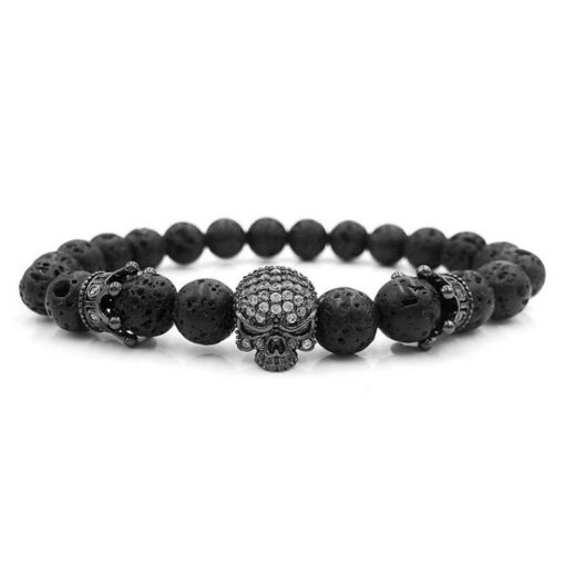 Skull King Skull Bracelet (Beads) with lava stone