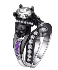 Skull Ring Black Skull - White and Purple Stones
